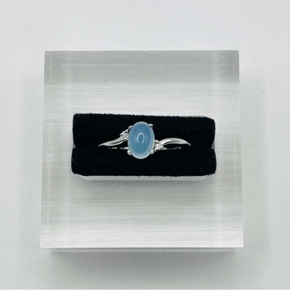 Chalcedony and Natural Diamond Silver Ring
